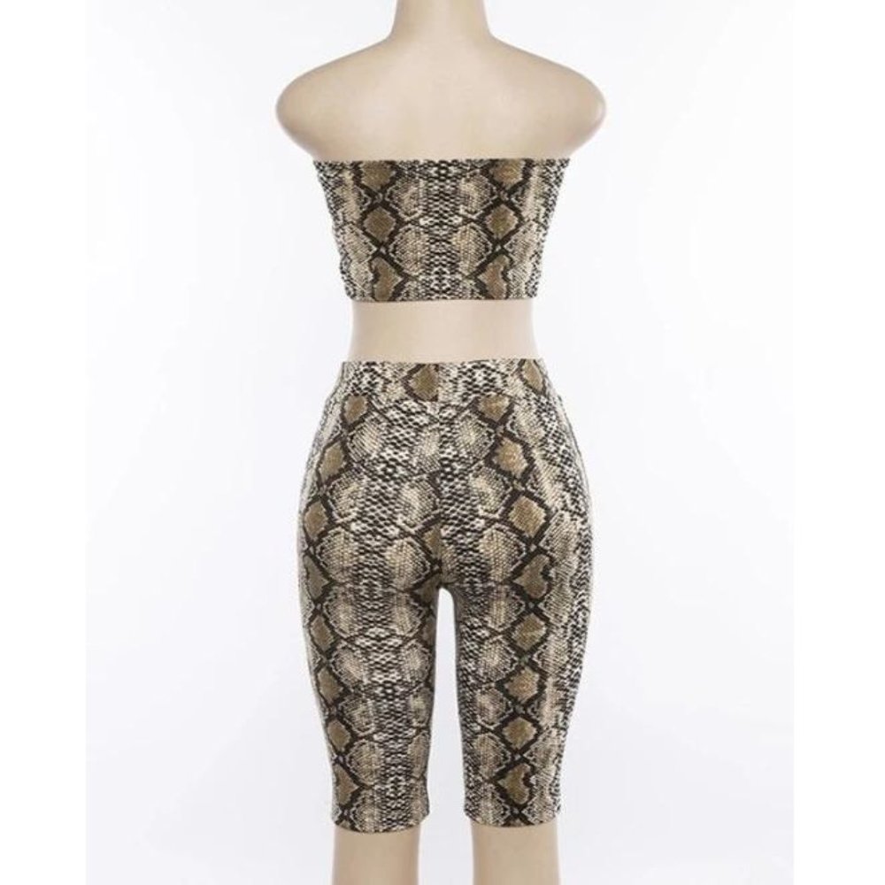Brown Python Snakeskin Print Matching Bandeau Top… - image 3